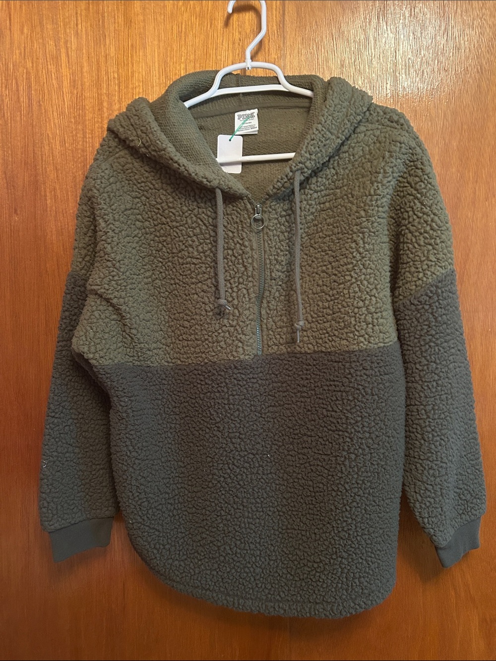 PINK Victoria's Secret Olive Green Sherpa Pullover